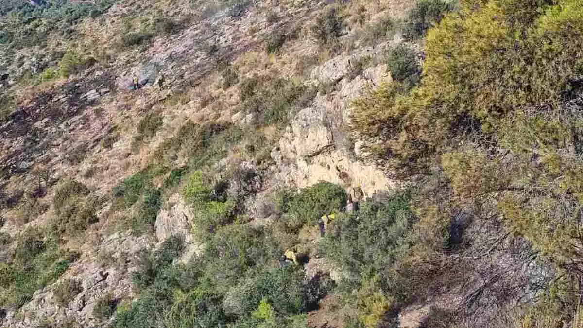 Una quarantena d'efectius treballen per remullar punts calents i evitar represes dins del perímetre del foc