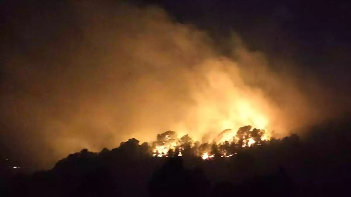 Imatge nocturna de l'incendi de Collredó, a Tortosa