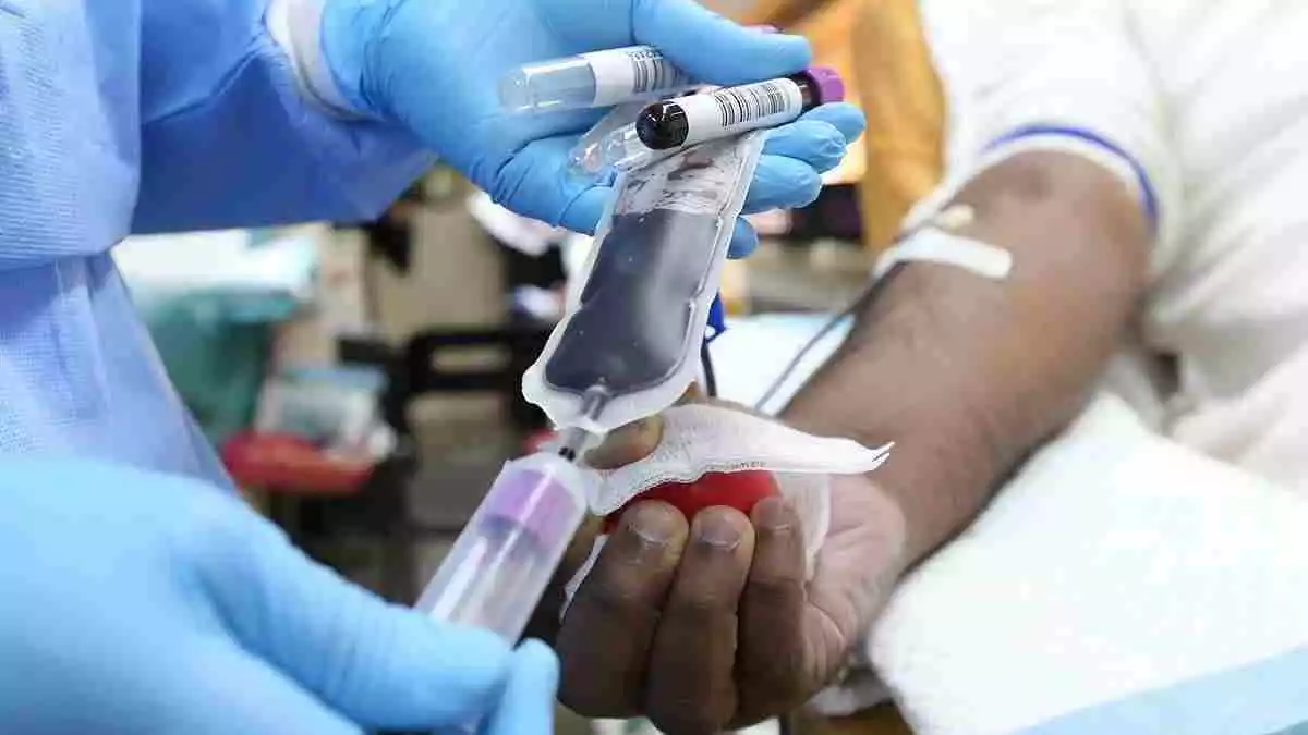 Un sanitari extraent sang a un donant