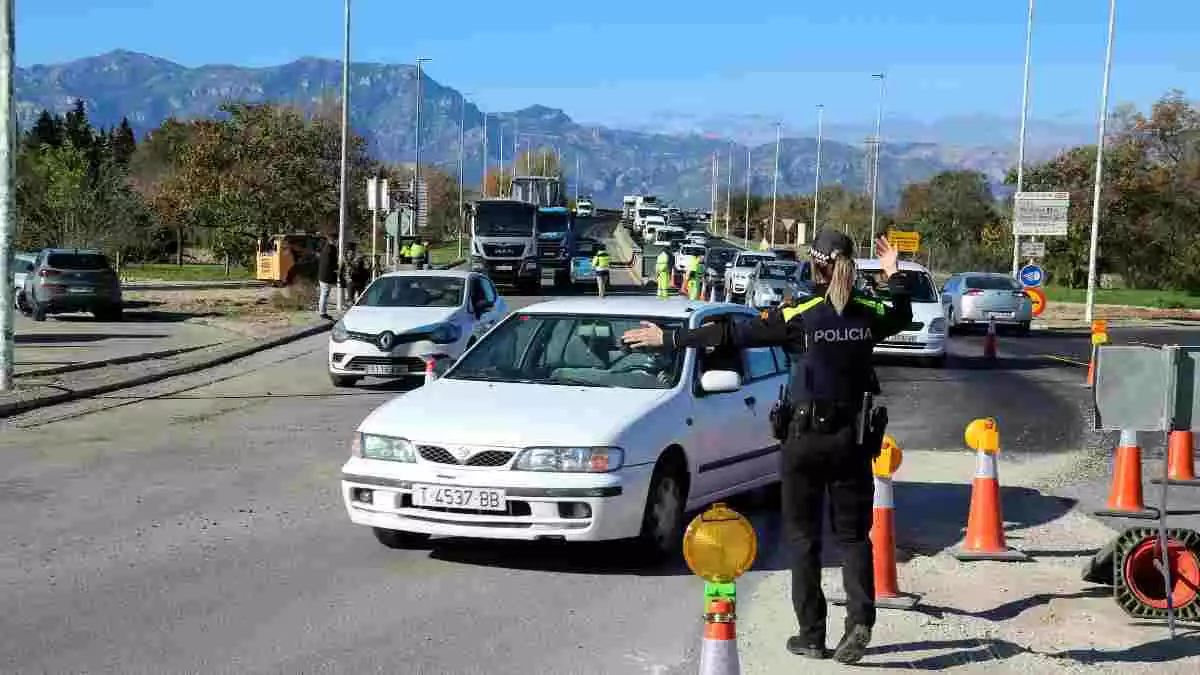 Pla general d'una agent de la Policia Local de Tortosa donant pas als vehicles