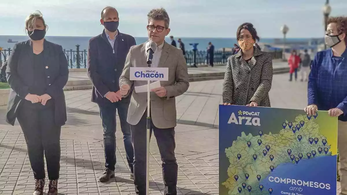 Imatge de Marc Arza durant la primera roda de premsa de la campanya electoral, al Balcó del Mediterrani, a Tarragona