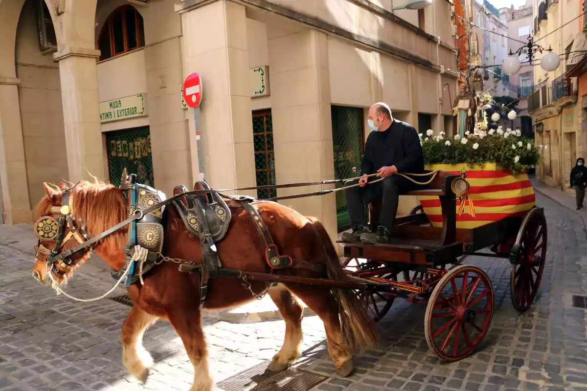 Pla general del carruatge de Sant Antoni entrant a la plaça del Blat