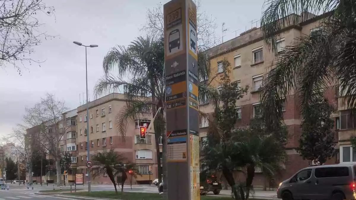 Imatge de la nova parada de l'L60, ubicada a l'avinguda de Salou amb el carrer de Mercè Rodoreda