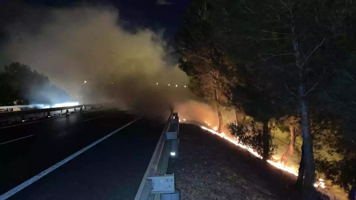 Imatge d'un incendi a tocar de l'N-420, a Reus