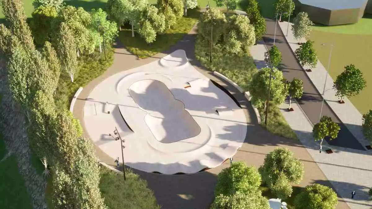 Imatge virtual aèria de la zona principal del futur parc de lliscament de Reus