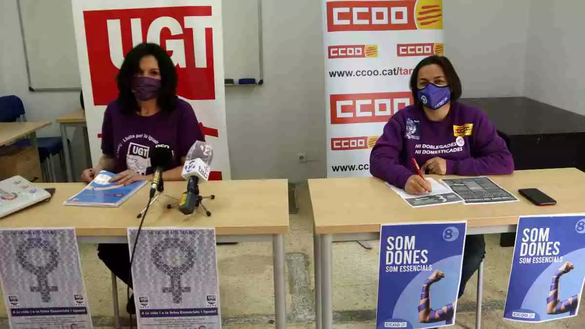 Pla general de la secretaria d'Igualtat i Polítiques Socials UGT de Tarragona, Mar Vázquez; i de la responsable de la secretaria de les Dones de CCOO, Veronica Rubio