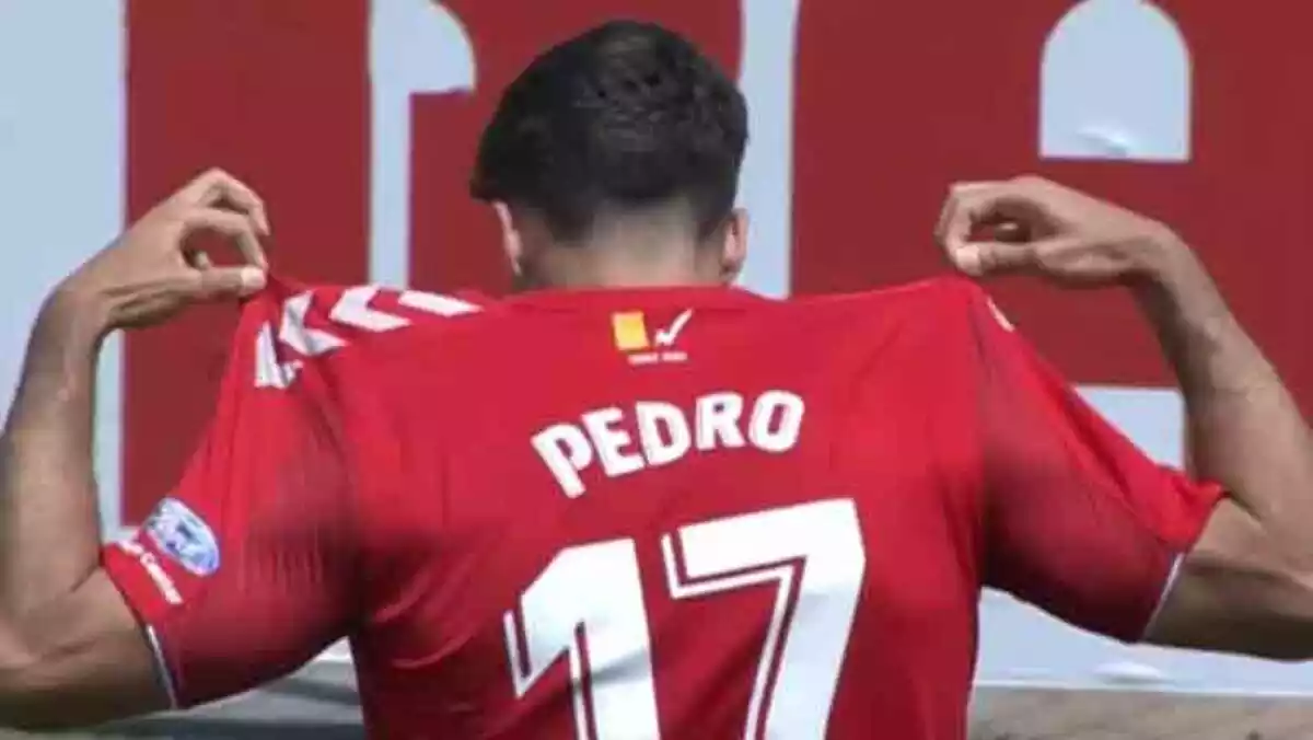 Pedro Martín celebrant un gol amb el Nàstic