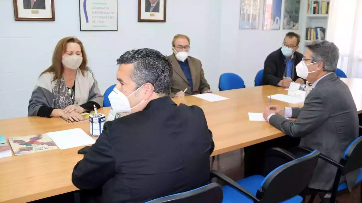 Pla general dels representants de l'AECE, reunits a la sala de juntes de la seu a Tortosa.