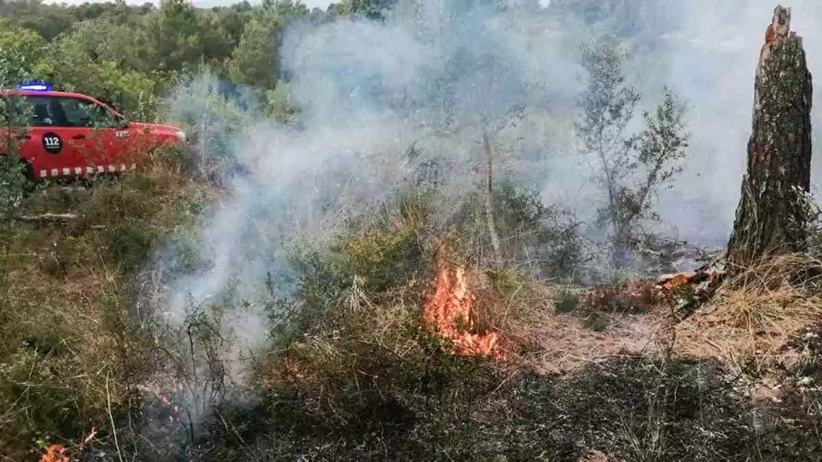 Imatge de l'incendi de vegetació al Catllar