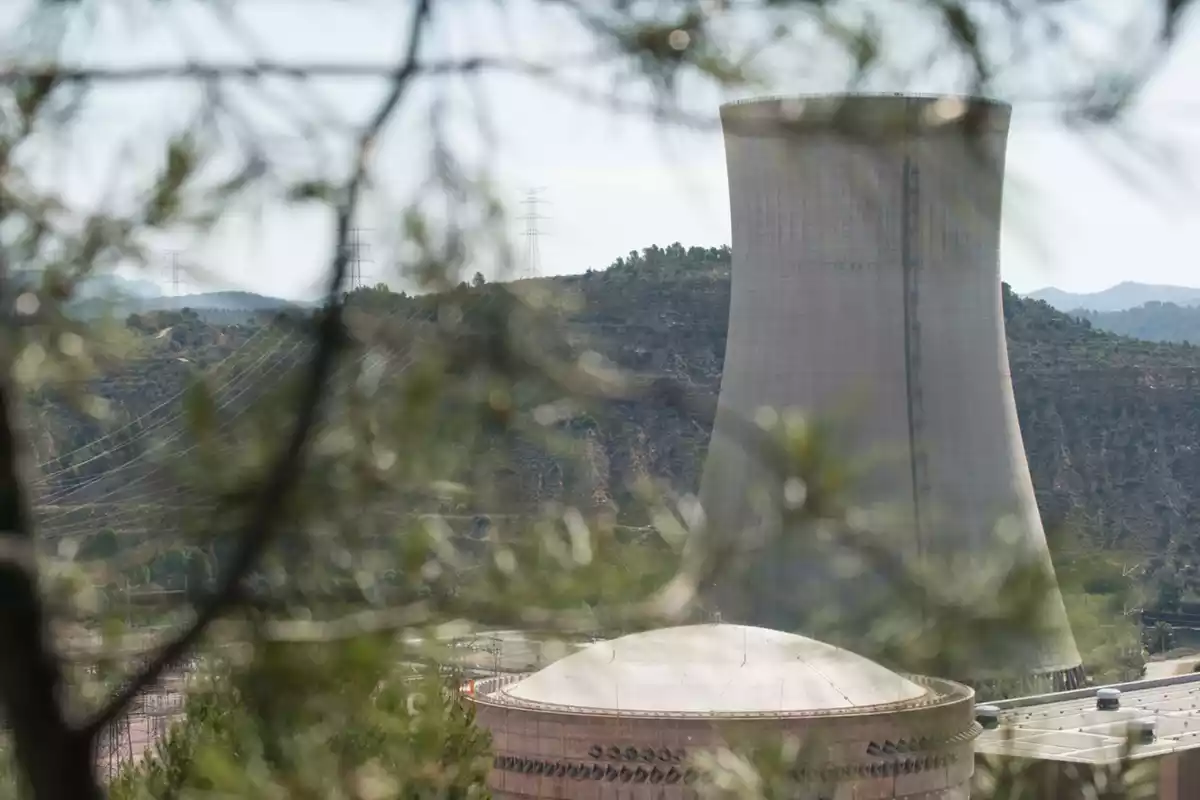La xemeneia i les instal·lacions de la nuclear d'Ascó