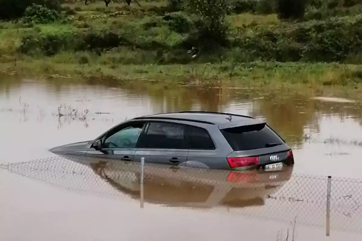 Cotxe atrapat en un basal d'aigua a les Terres de l'Ebre.