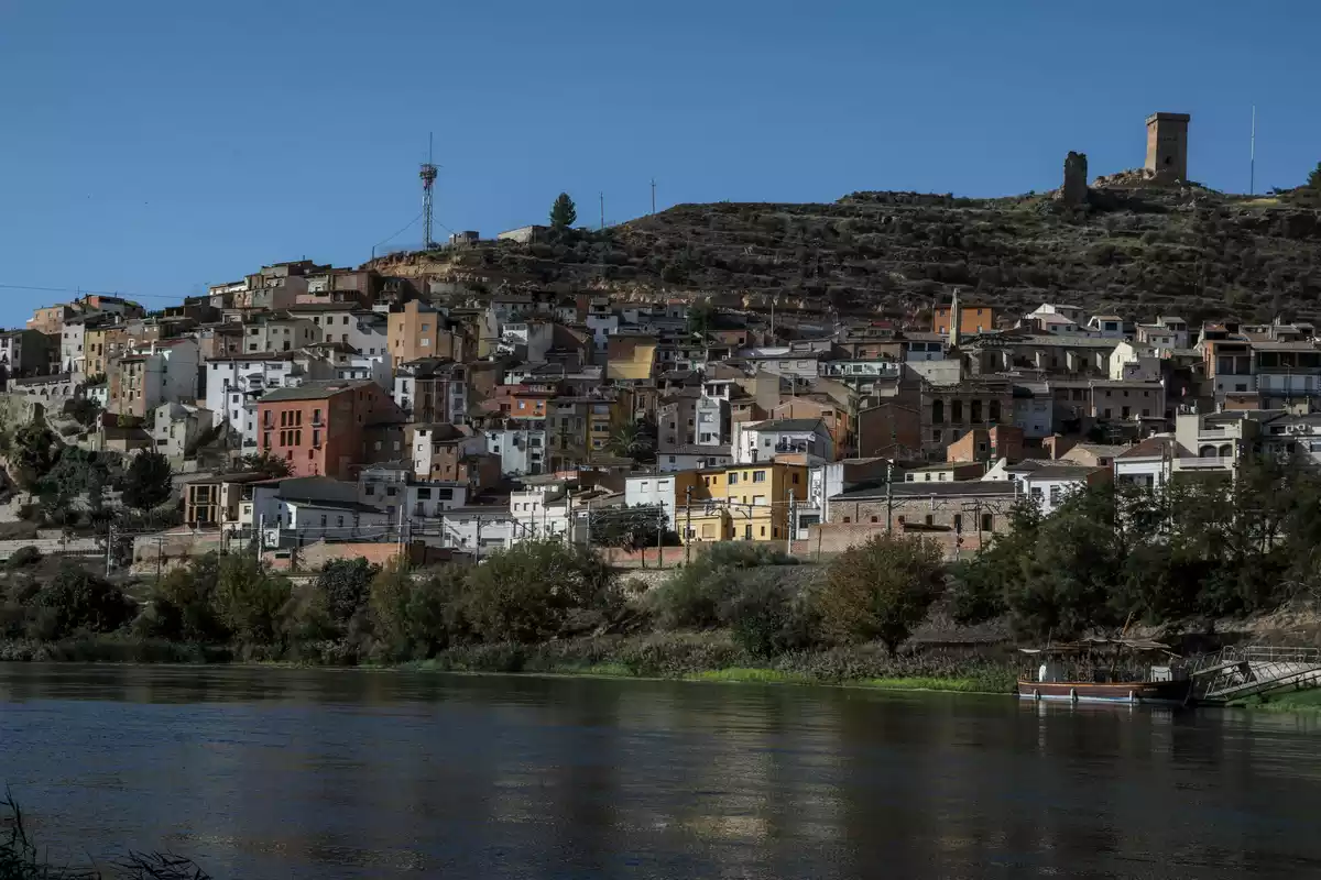 El poble d'Ascó vist des de l'altra banda del riu Ebre