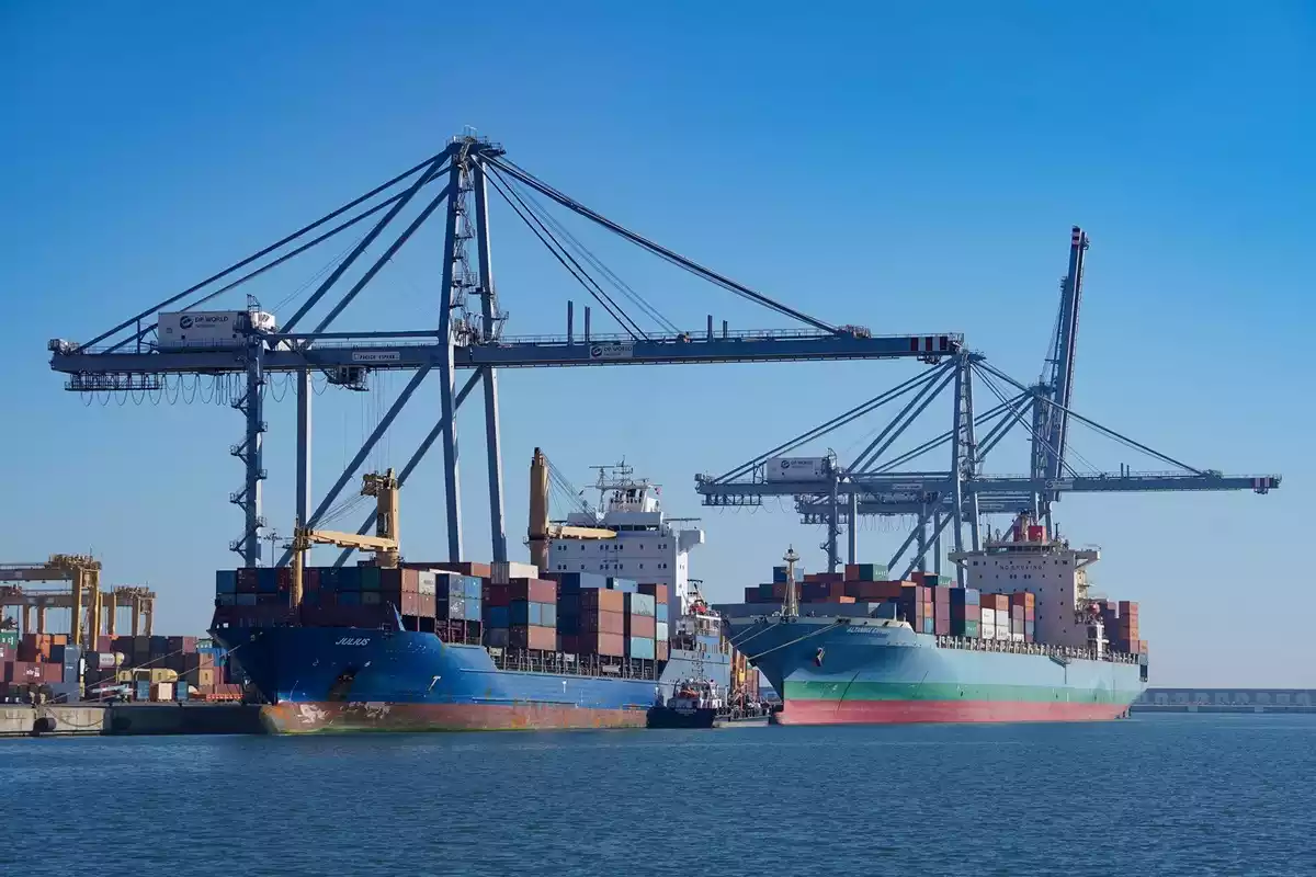 Imatge de dos vaixells de contenidors al Moll d'Andalusia del Port de Tarragona