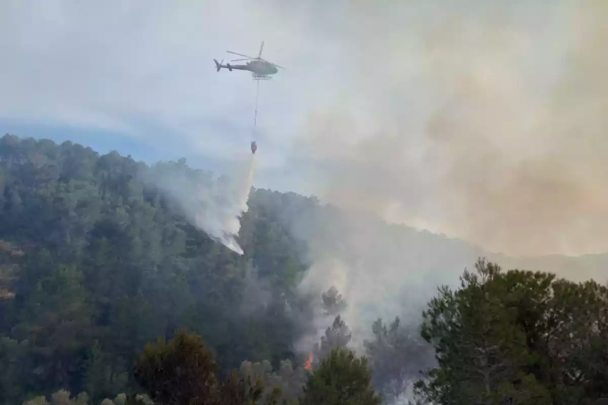 Un helicòpter dels Bombers actuant en l'incendi d'Ascó
