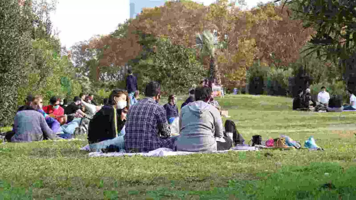 Pla obert de diversos grups de joves al Parc de la Ciutadella de Barcelona
