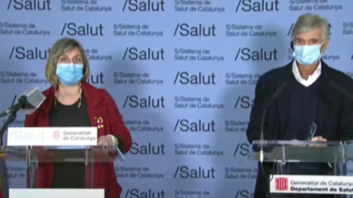 La consellera de Salut de la Generalitat, Alba Vergés, i el secretari de salut, Josep Maria Argimon, en una roda de premsa