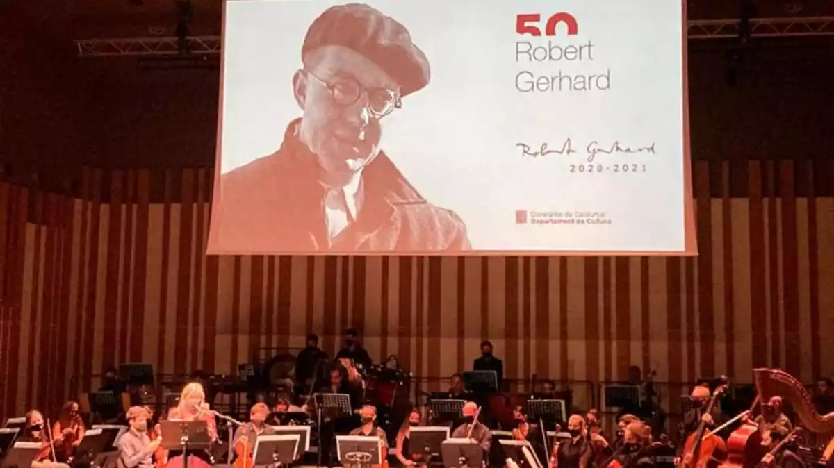 Un moment de l'acte central de l'any d'homenatge al compositor musical Robert Gerhard, celebrat a l'Auditori Eduard Toldrà de Vilanova i la Geltrú