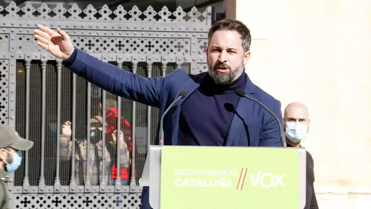 El president de Vox, Santiago Abascal, en un acte electoral a Tortosa