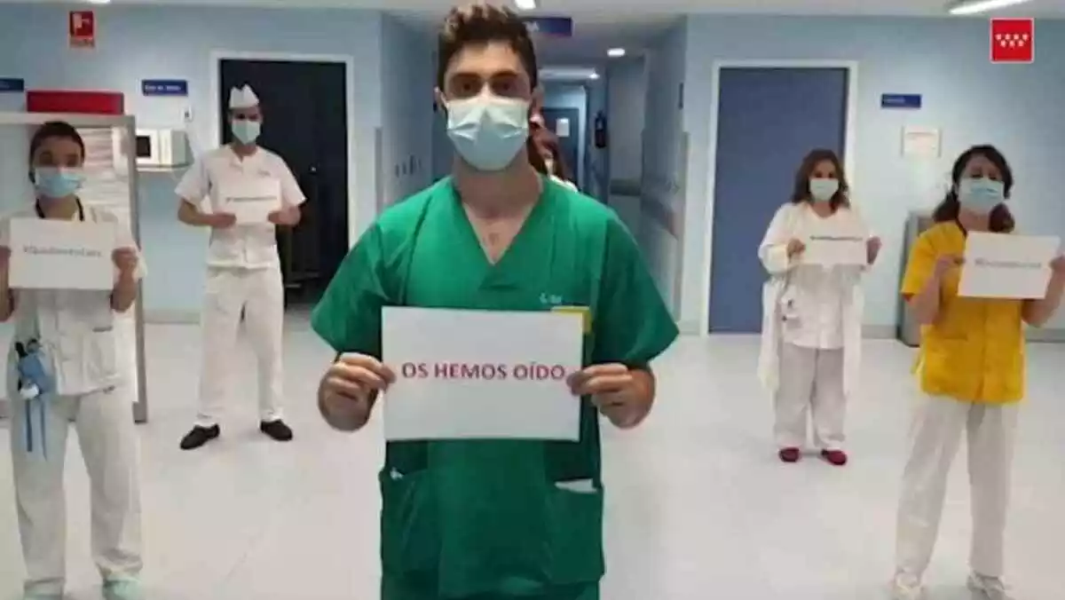 Captura del vídeo publicado por los trabajadores del Hospital Severo Ochoa