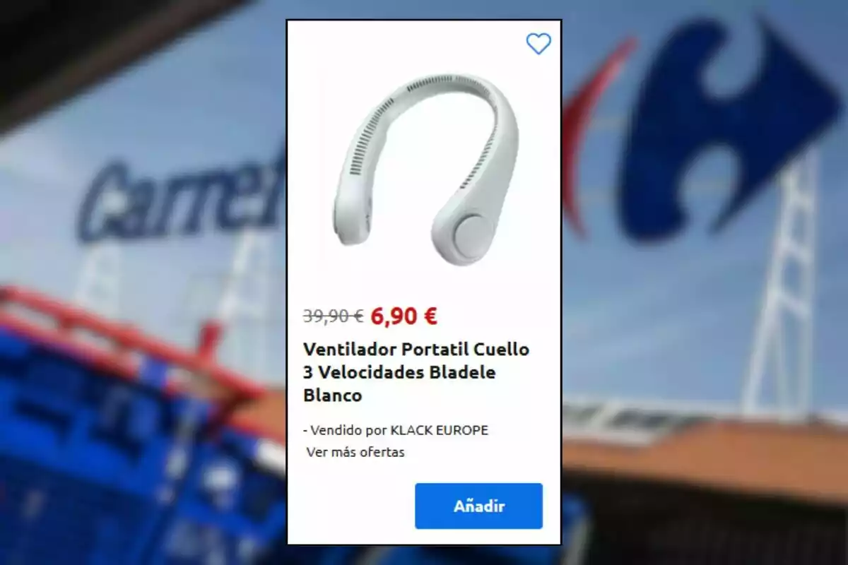 Oferta d’un ventilador portàtil de coll blanc amb tres velocitats a 6,90 euros en una botiga en línia