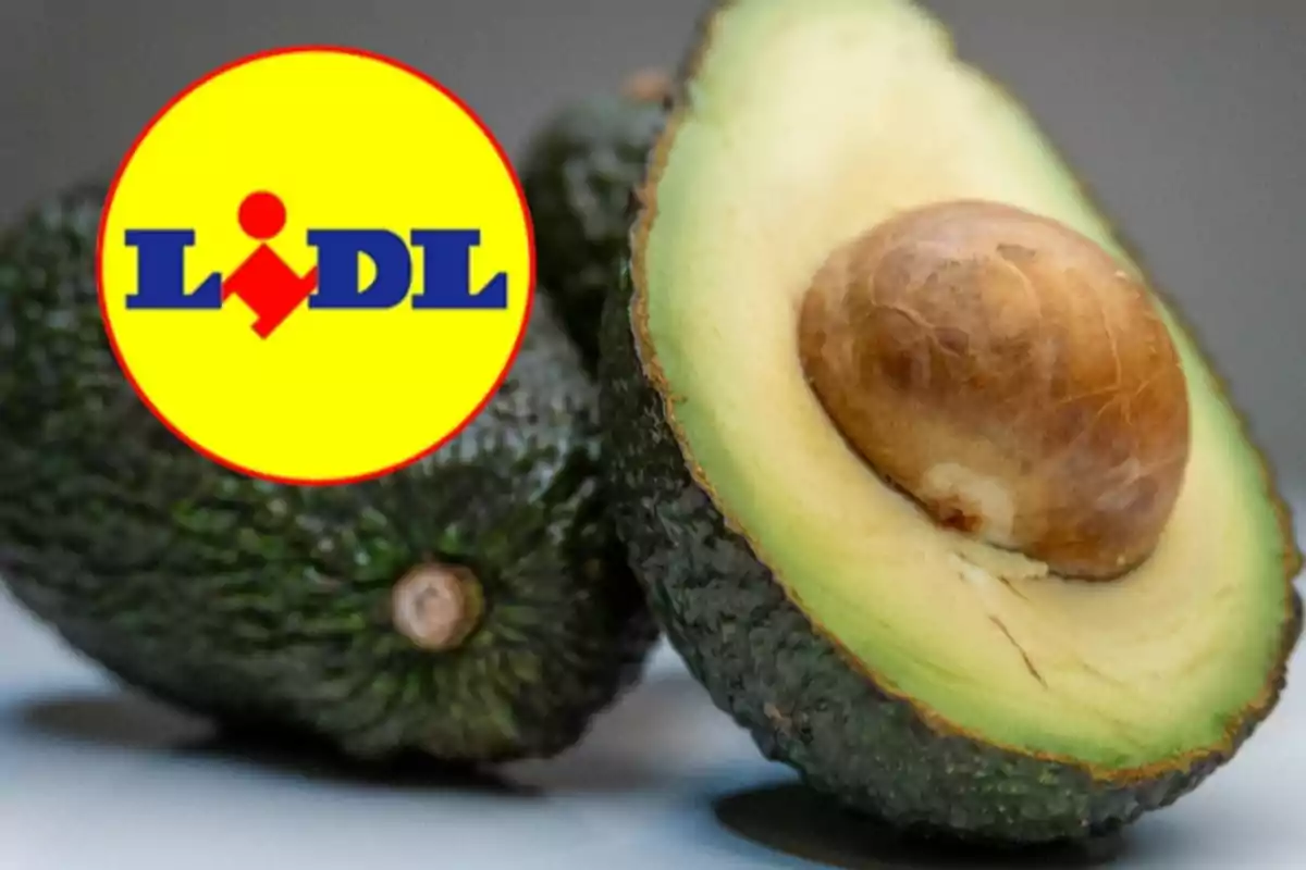 Alvocat partit per la meitat al costat del logotip de Lidl Alvocat partit per la meitat al costat del logotip de Lidl