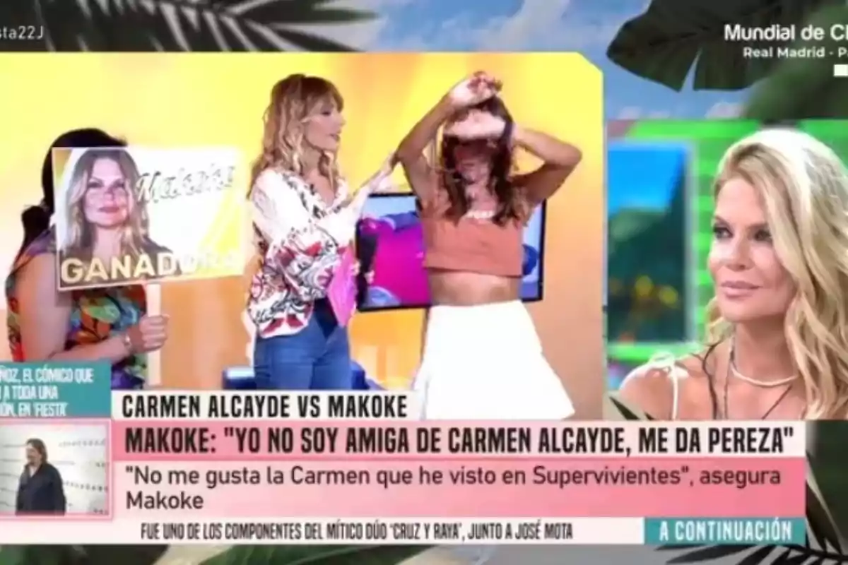 Emma García al costat de Carmen Alcayde, ballant, i a la part dreta apareix Makoke mirant aquell moment Emma García al costat de Carmen Alcayde, ballant, i a la part dreta apareix Makoke mirant aquell moment