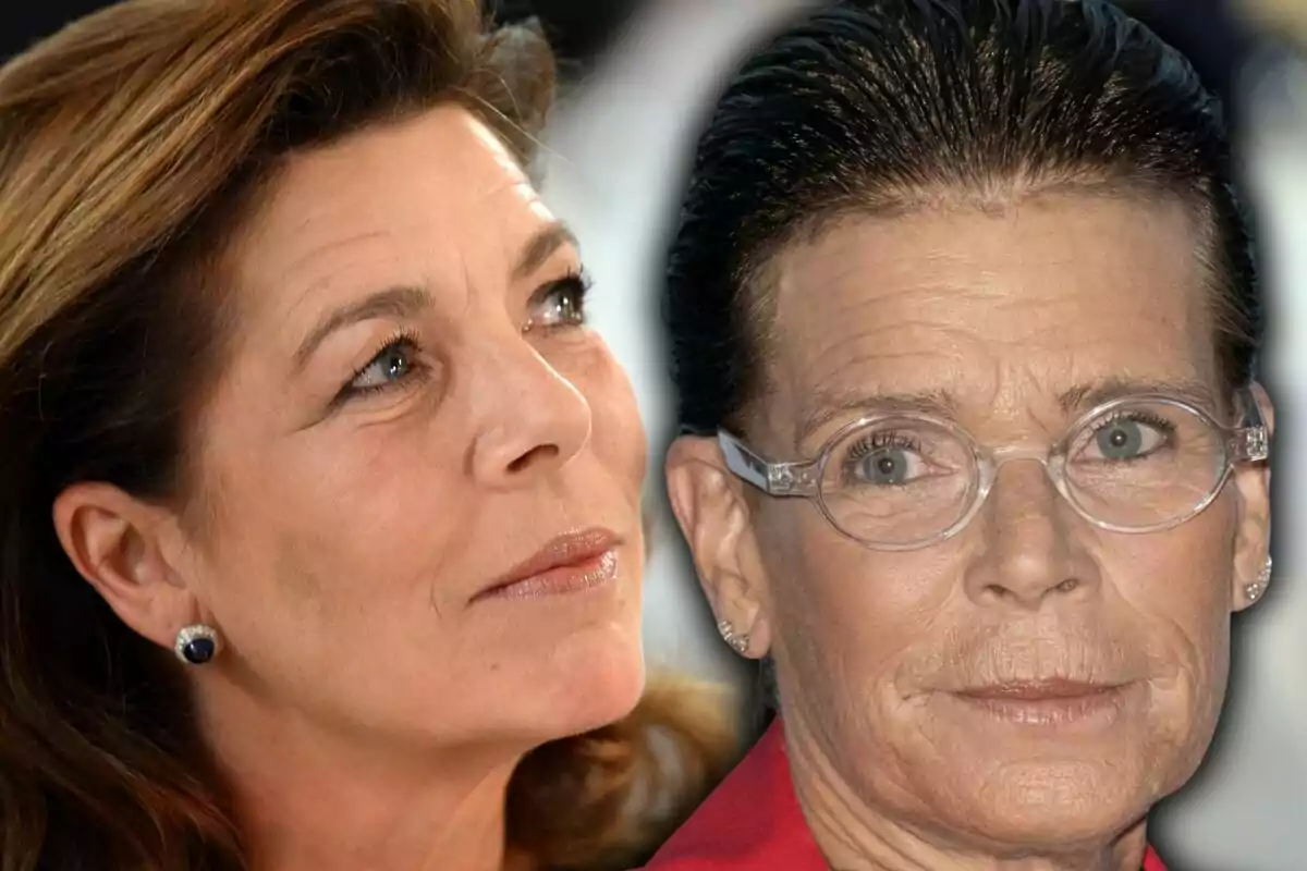 Two middle-aged women with serious expressions, one wearing glasses and the other with her hair down