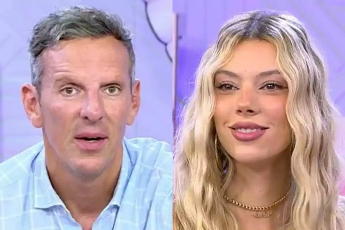 Joaquín Prat de cabell curt i canós amb camisa celeste i Alejandra Rubio de cabell llarg i ros amb collaret daurat apareixen a Vamos a ver amb fons lila. Joaquín Prat de cabell curt i canós amb camisa celeste i Alejandra Rubio de cabell llarg i ros amb collaret daurat apareixen a Vamos a ver amb fons lila.