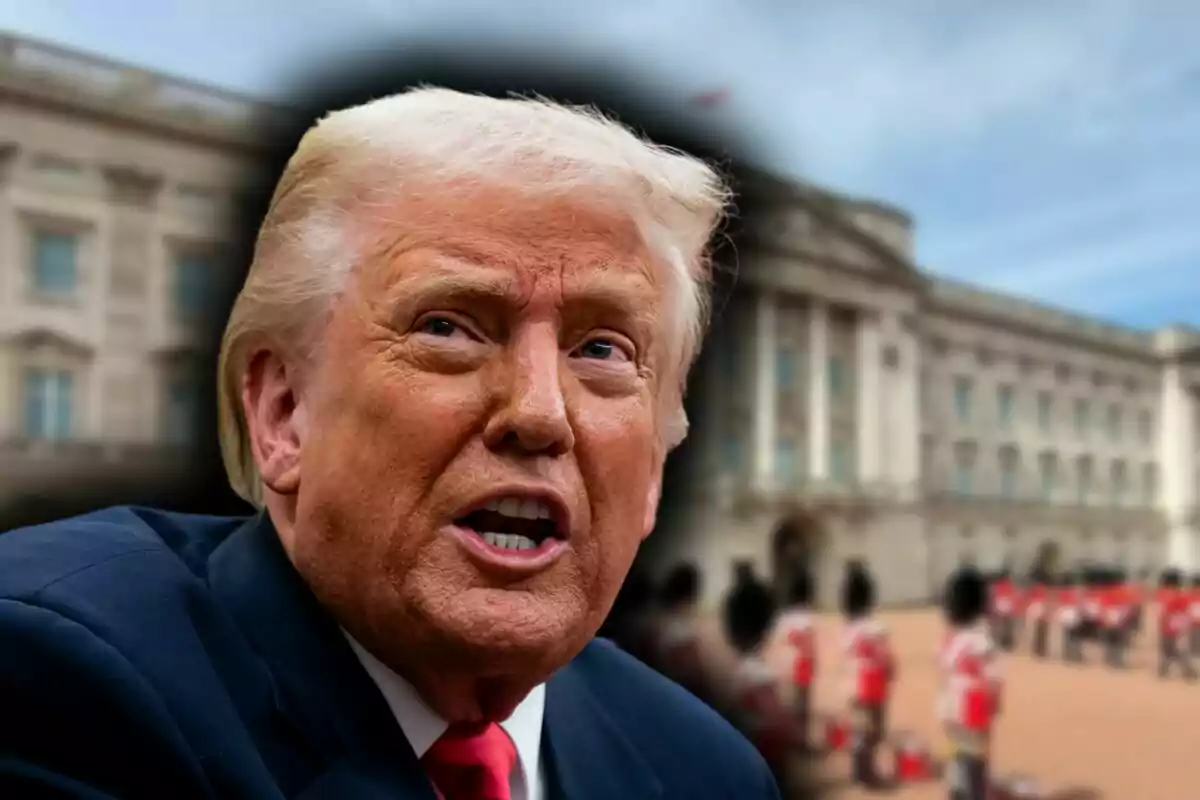 Muntatge de fotos de Donald Trump i, de fons, el Palau de Buckingham.