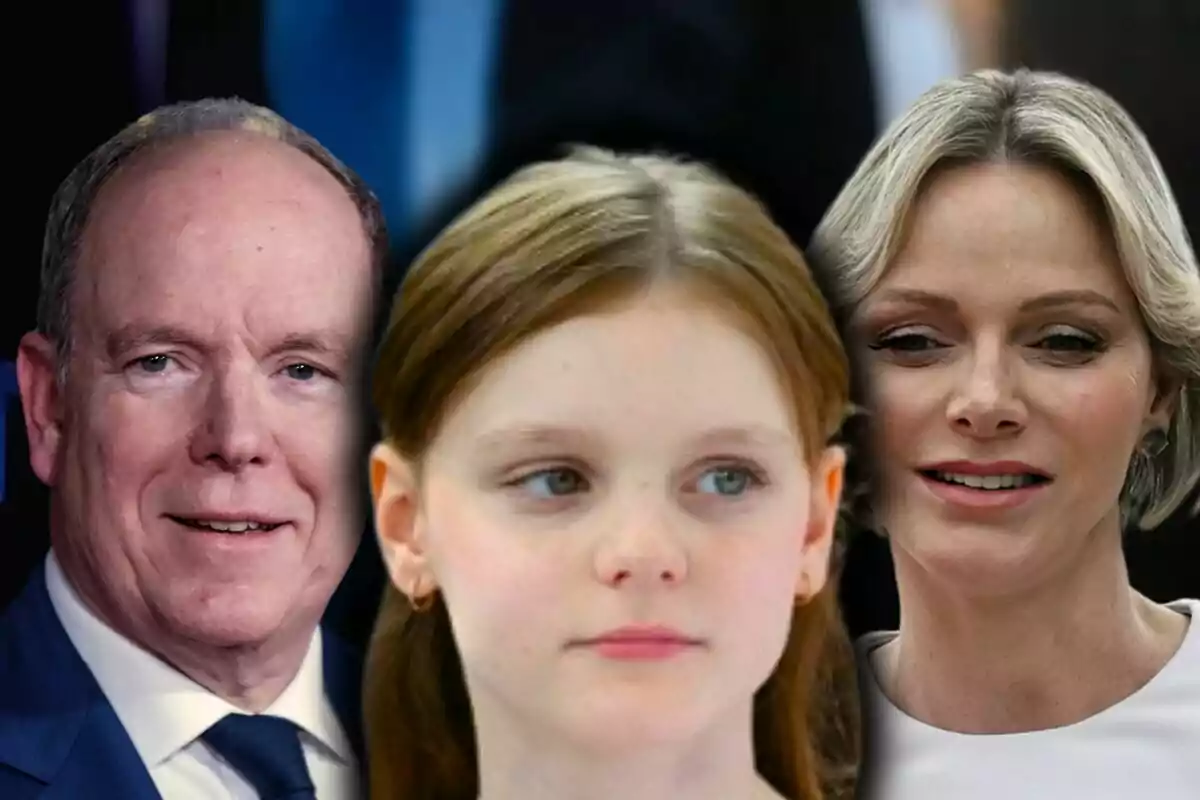 Muntatge de fotos en primer pla de la princesa Gabriella, l'Albert i la Charlene de Mònaco.