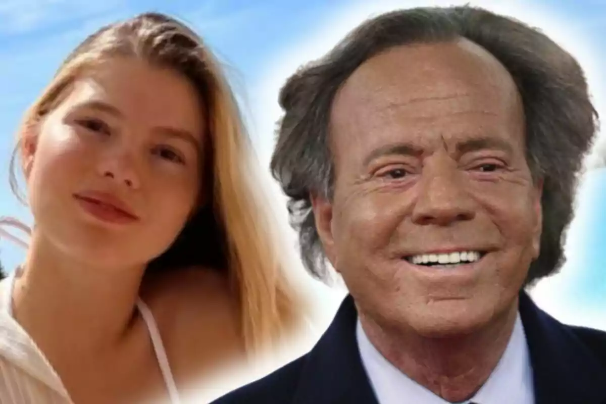 Photo montage of Julio Iglesias and Victoria Iglesias, both smiling.