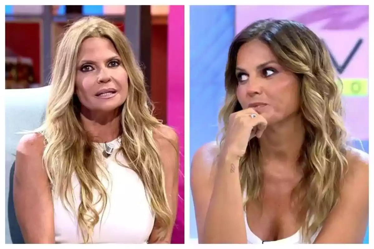 Muntatge de fotos de pla mitjà de Makoke i Marta López, ambdues assegudes en un plató de Mediaset. Muntatge de fotos de pla mitjà de Makoke i Marta López, ambdues assegudes en un plató de Mediaset.