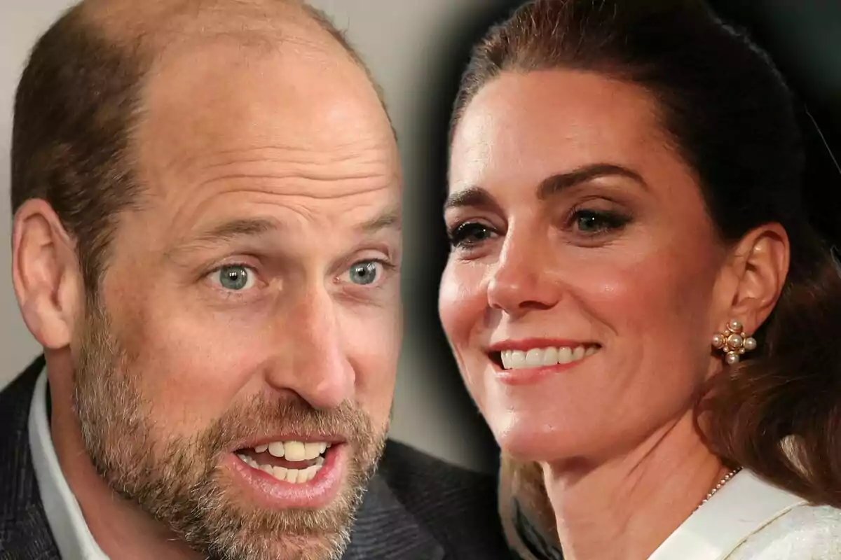 Muntatge de fotos en primer pla del príncep Guillem i la Kate Middleton, tots dos somrients.