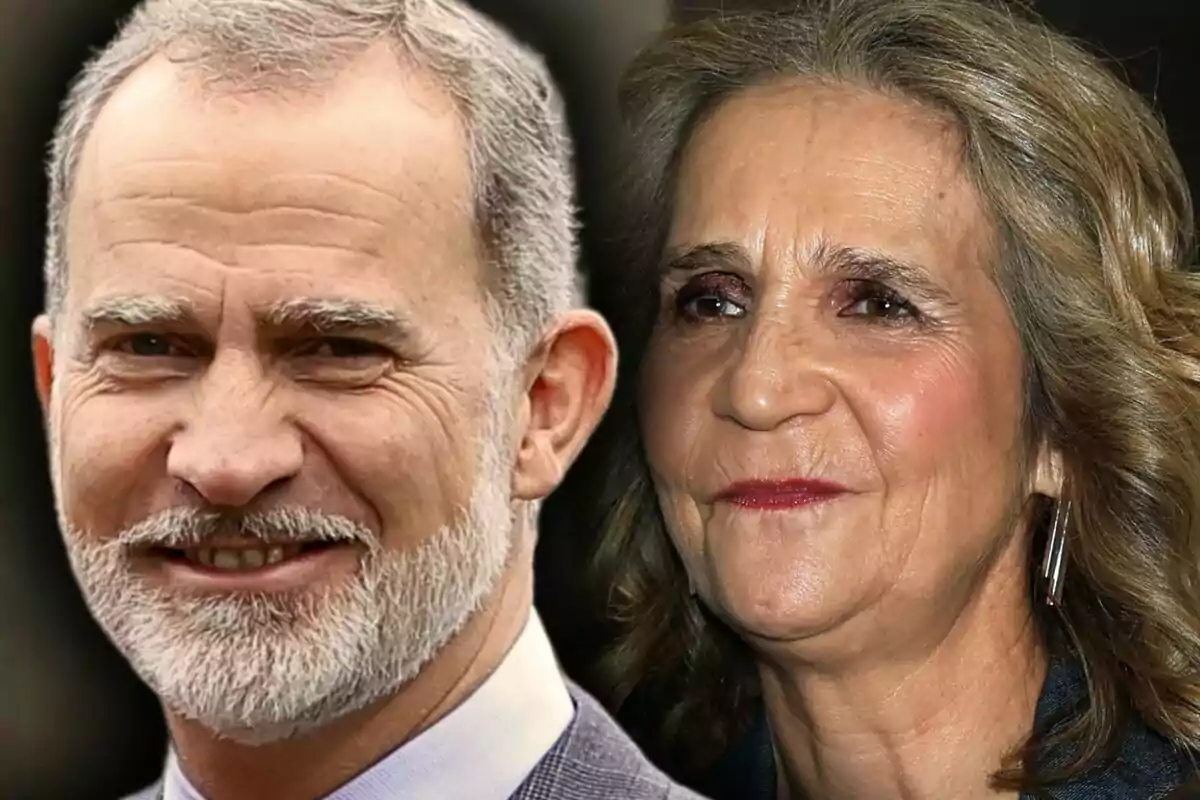 Montaje de fotos del rey Felipe de Borbón y la infanta Elena, ambos en primer plano y con rostro sonriente.