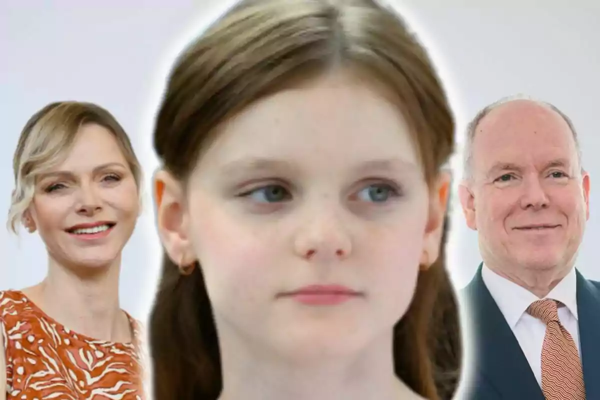 Muntatge de fotos de Charlene i Albert de Mònaco, i, en primer pla, la princesa Gabriella de Mònaco.