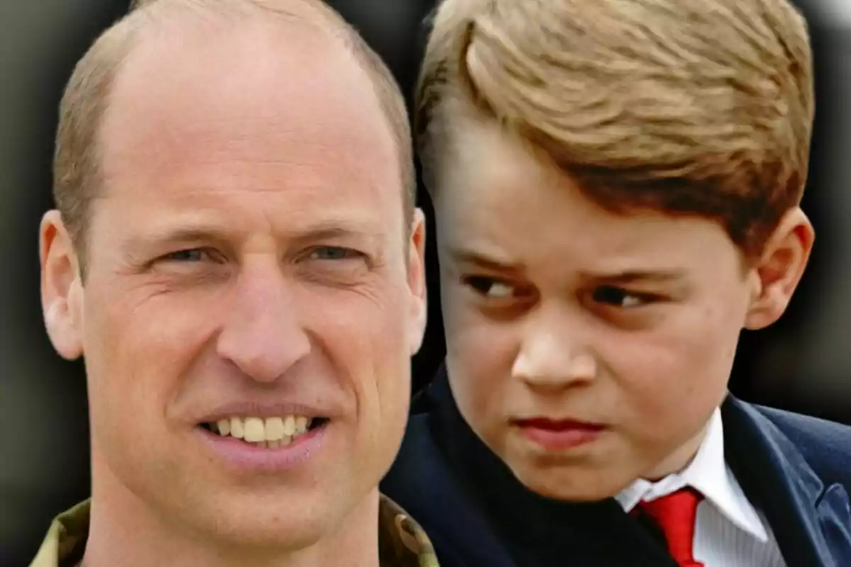 Close-up photo montage of Prince George and Prince William.