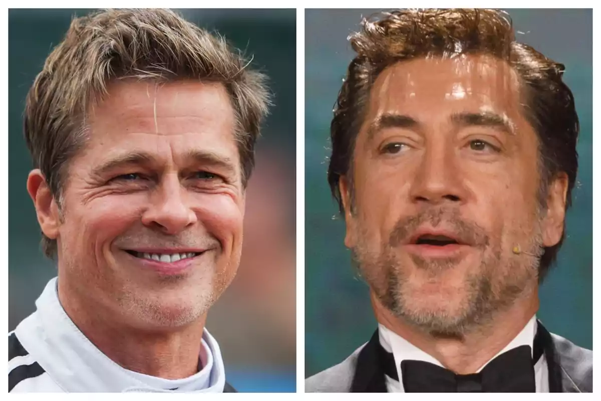 Close-up photo montage of Brad Pitt and Javier Bardem. Close-up photo montage of Brad Pitt and Javier Bardem.