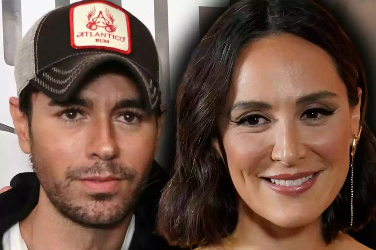 Muntatge de fotos en primer pla d'Enrique Iglesias i Tamara Falcó, tots dos en primer pla.