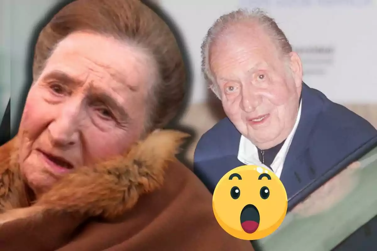 La infanta Margarida i Joan Carles I amb expressions serioses i un emoji de sorpresa en primer pla