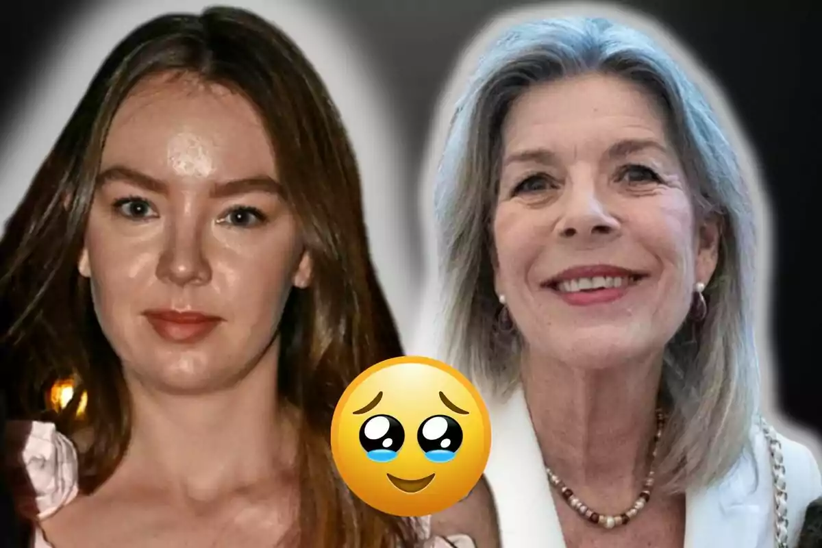 Alejandra of Hanover and Caroline of Monaco pose together with a smiling face with sparkling eyes emoji in the center of the image.