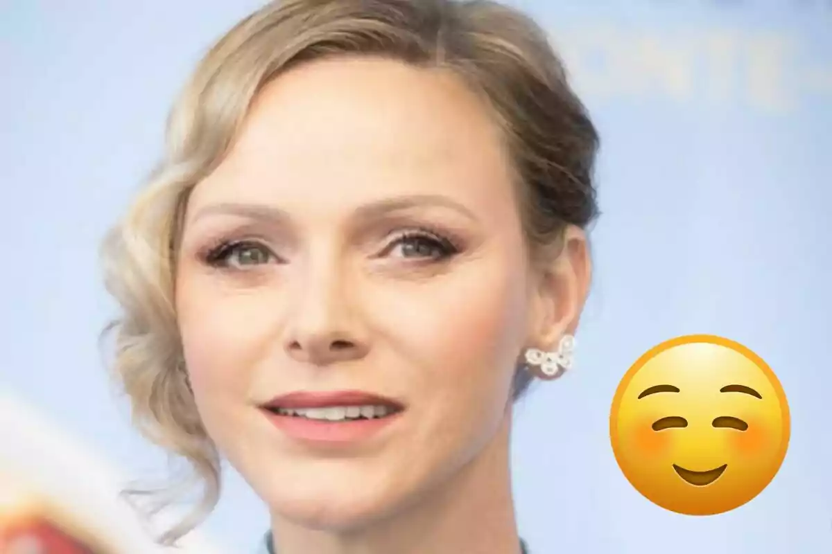 Charlene with a serene expression and a smiling emoji in front