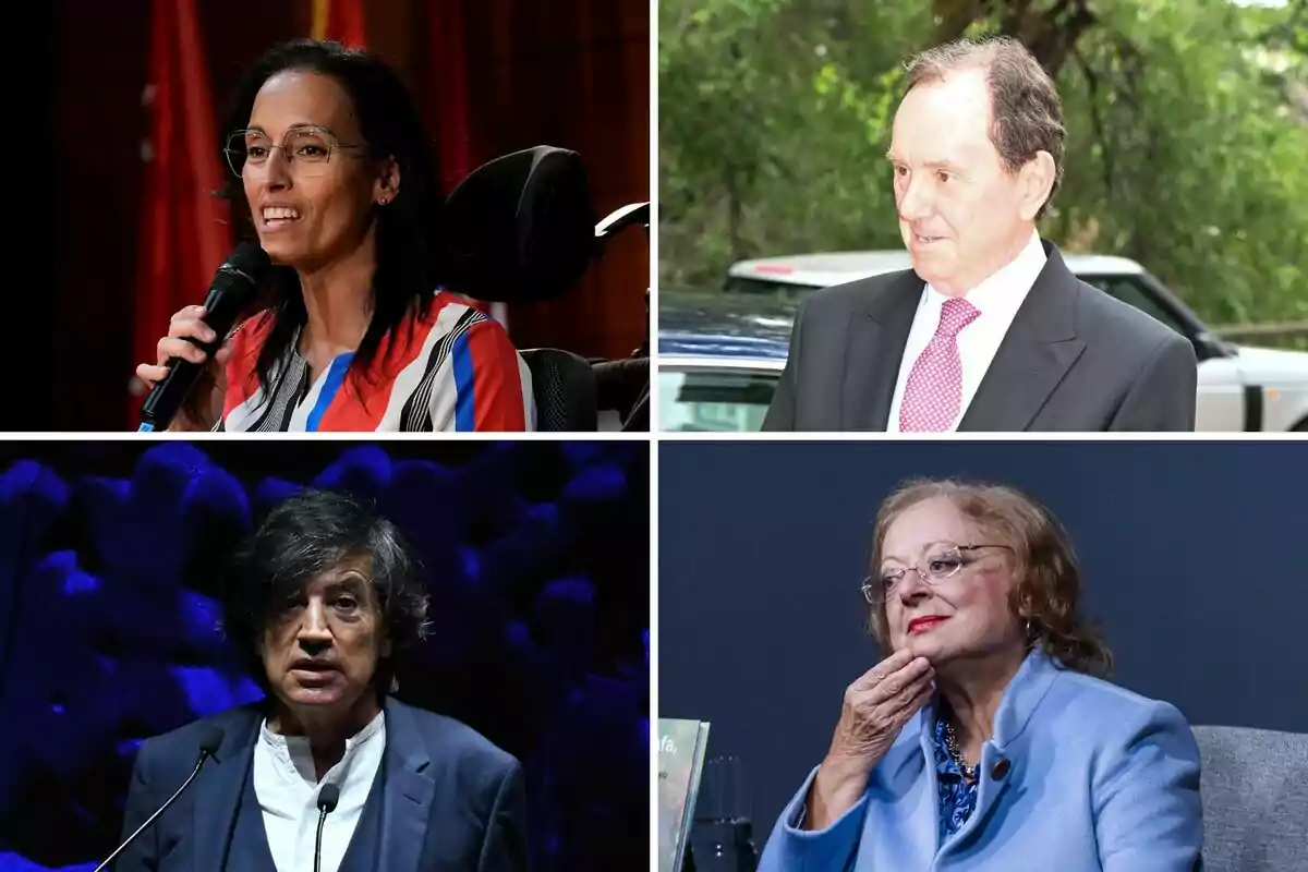 Teresa Perales, Jaime Alfonsín, Carlos López Otín i Cristina García Rodero en diferents escenaris, dos homes i dues dones, una d’elles en cadira de rodes i una altra amb jaqueta blava, tots en ambients formals. Teresa Perales, Jaime Alfonsín, Carlos López Otín i Cristina García Rodero en diferents escenaris, dos homes i dues dones, una d’elles en cadira de rodes i una altra amb jaqueta blava, tots en ambients formals.