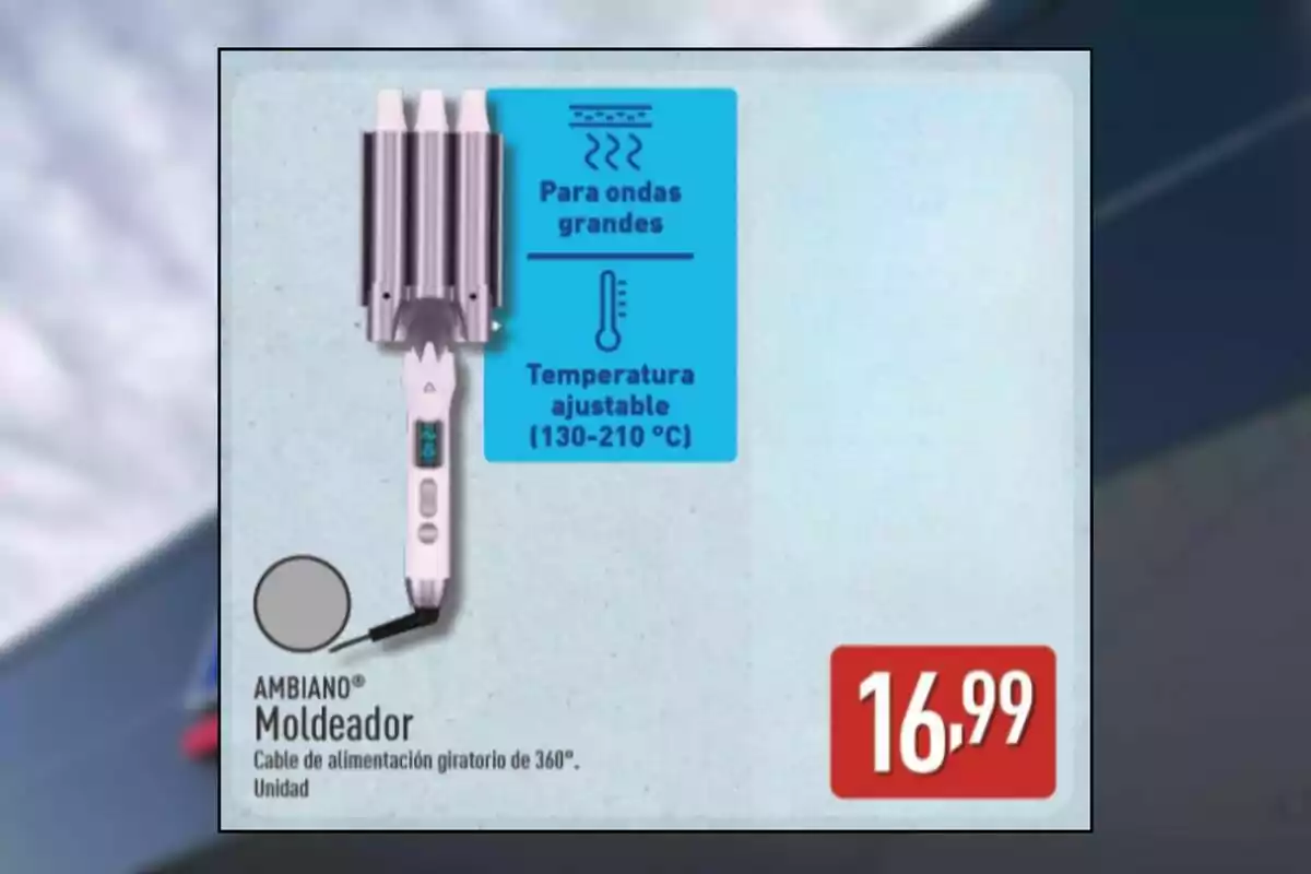Modelador de cabell Ambiano amb cable giratori de 360 graus, temperatura ajustable de 130 a 210 graus Celsius, ideal per crear ones grans, preu de 16,99 Modelador de cabell Ambiano amb cable giratori de 360 graus, temperatura ajustable de 130 a 210 graus Celsius, ideal per crear ones grans, preu de 16,99