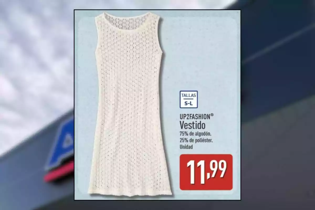 Vestido sin mangas de color blanco tejido de la marca UP2FASHION disponible en tallas S a L hecho de 75 por ciento algodón y 25 por ciento poliéster con precio de 11,99 Vestido sin mangas de color blanco tejido de la marca UP2FASHION disponible en tallas S a L hecho de 75 por ciento algodón y 25 por ciento poliéster con precio de 11,99