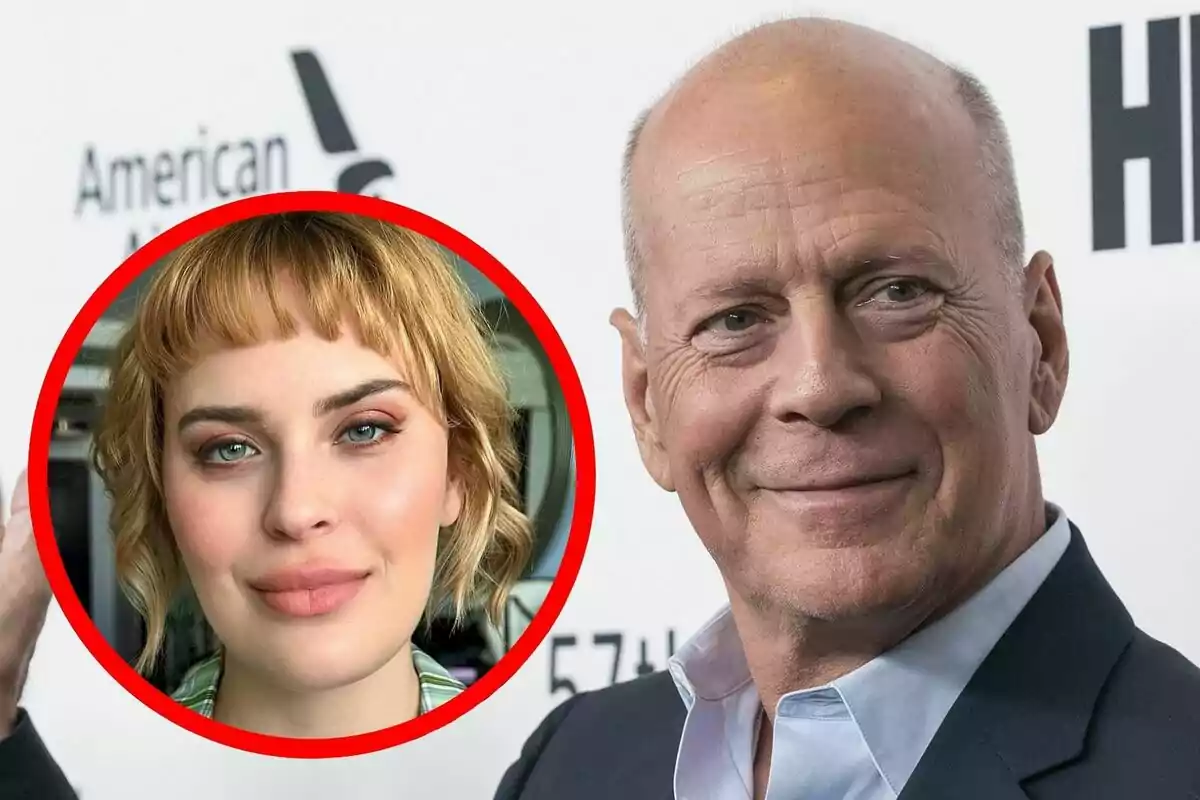 Bald man in a suit smiling at an event with the face of a young woman framed in a red circle superimposed on the image.