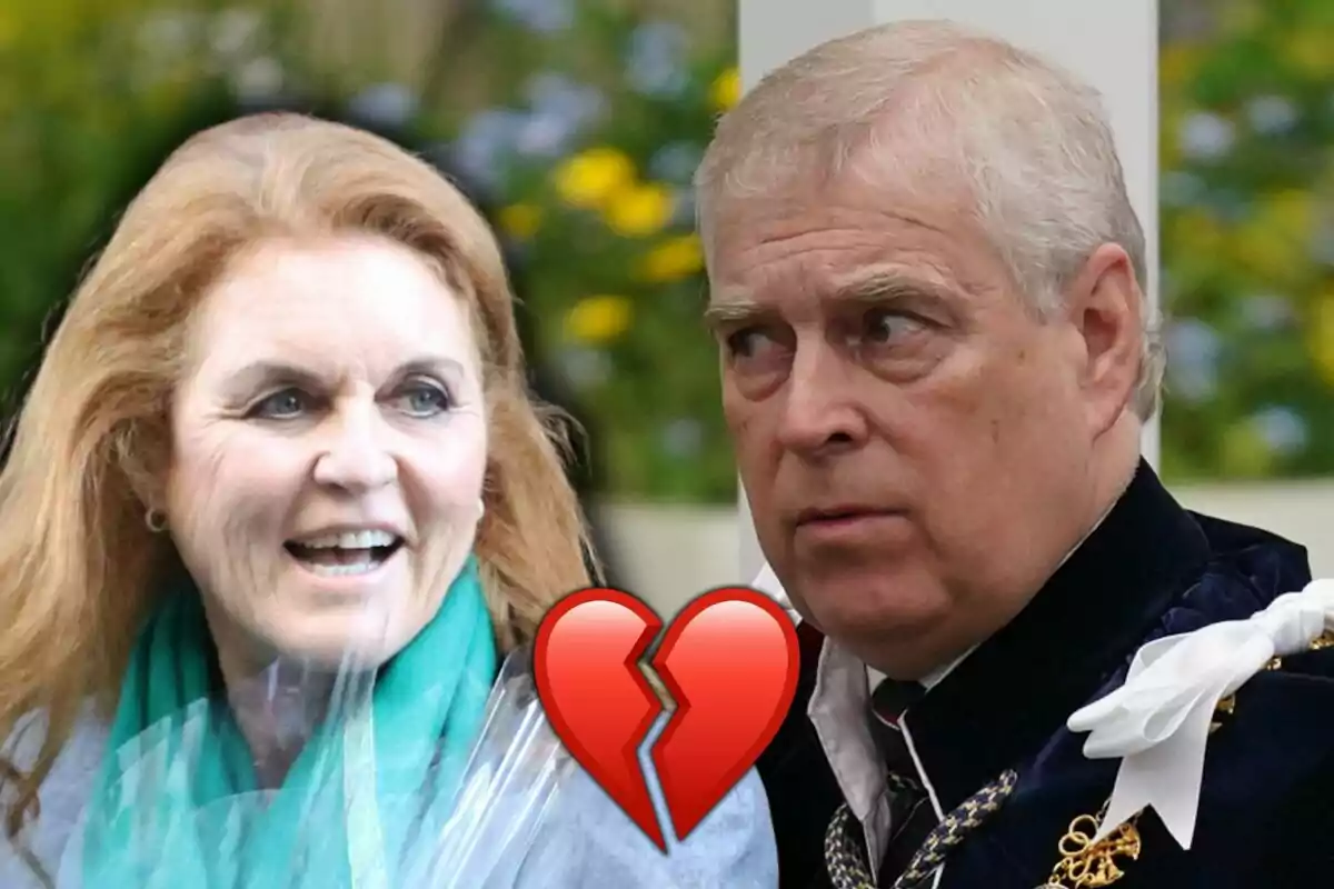 A smiling woman and a serious man appear together with a broken heart emoji in the center of the image.
