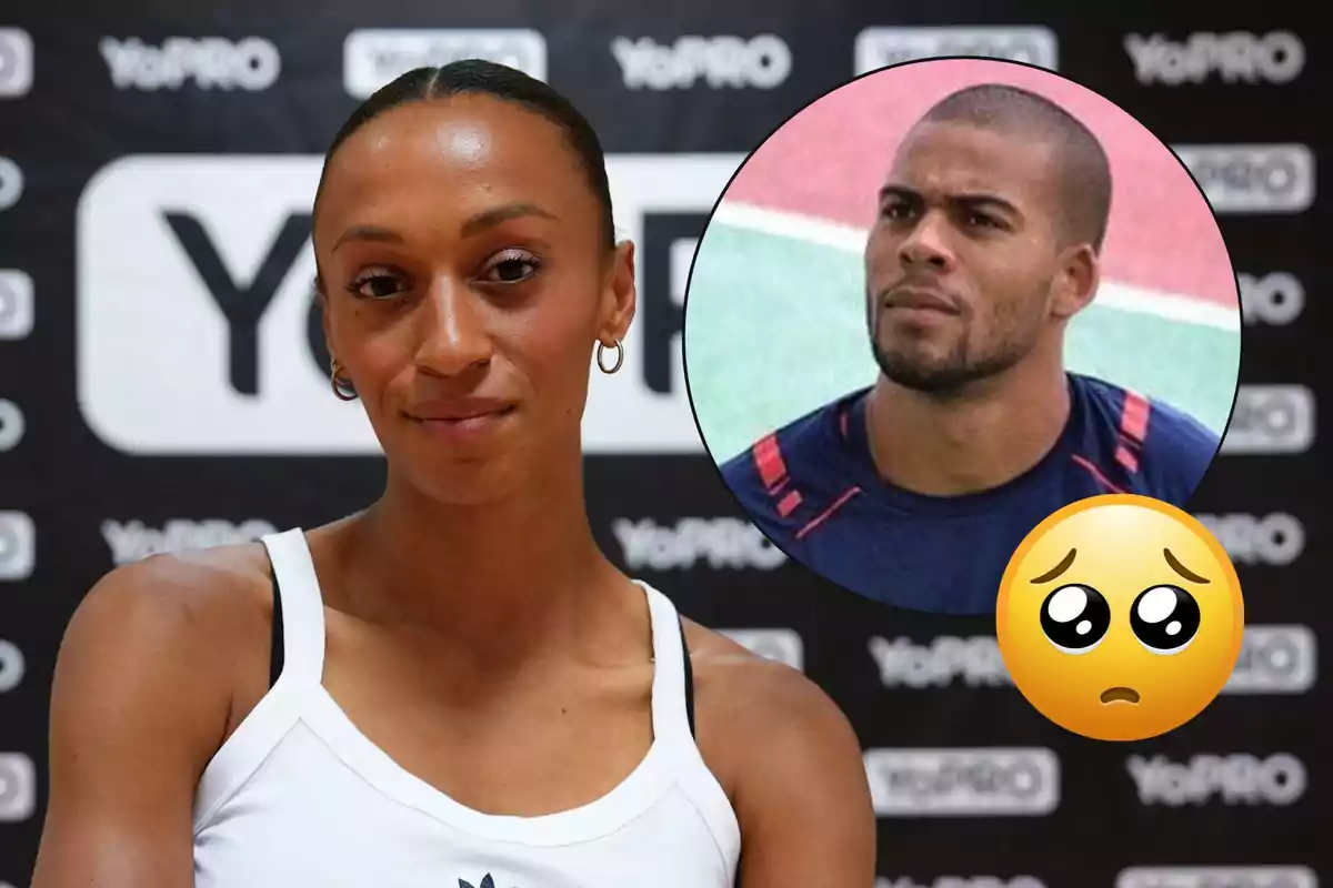 Ana Peleteiro con expresión seria frente a un fondo de YoPRO, con un recuadro que muestra a Benjamin Compauré y un emoji de carita triste