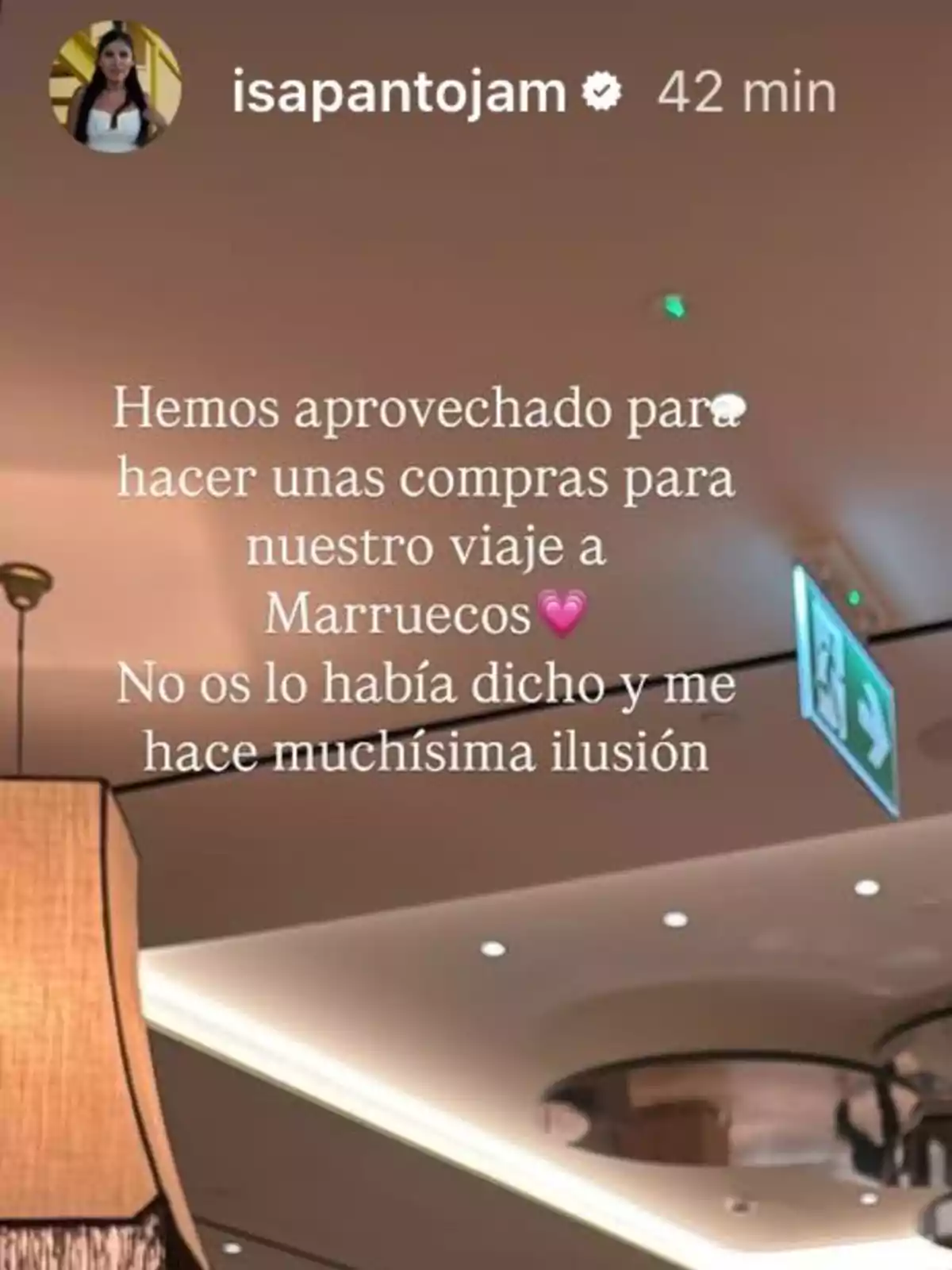 Història d’Instagram d’isapantojam on explica que ha fet compres per a un viatge al Marroc i expressa la seva il·lusió Història d’Instagram d’isapantojam on explica que ha fet compres per a un viatge al Marroc i expressa la seva il·lusió
