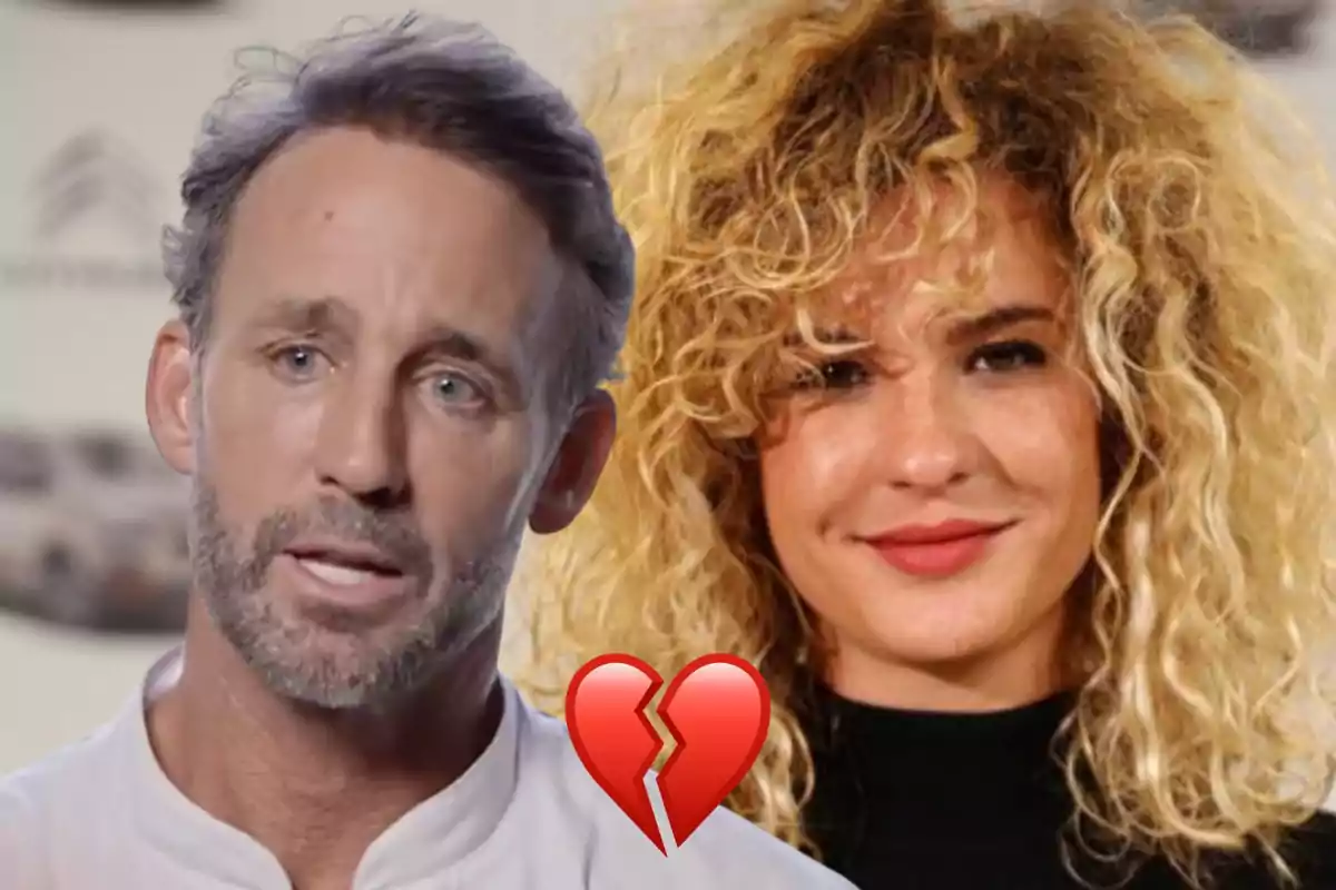 A man and a woman with a broken heart emoji between them
