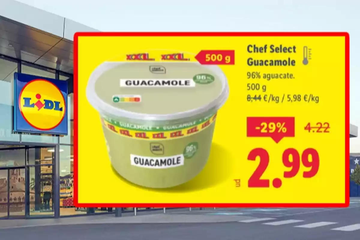 Oferta de guacamole Chef Select de 500 grams a Lidl amb un descompte del 29 per cent i preu final de 2,99 euros Oferta de guacamole Chef Select de 500 grams a Lidl amb un descompte del 29 per cent i preu final de 2,99 euros